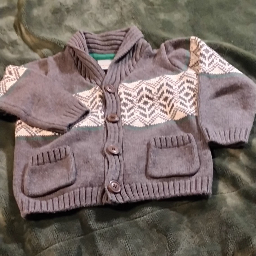 Gymboree: Gray Little Grandpa Knit Shawl-Collar Cardigan with Fair Isle Detail